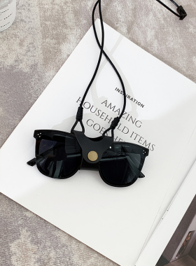 韩国INS复古防摔黑色皮夹眼镜链