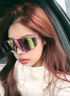 复古紫色炫彩反光骑行防UV太阳镜