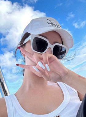 复古白色大框显脸小防晒墨镜女