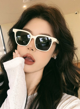 小野猫同款白色复古方形防晒墨镜