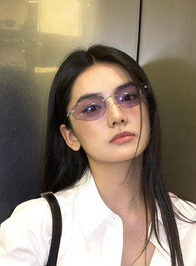 千禧辣妹紫色金属猫眼防晒墨镜