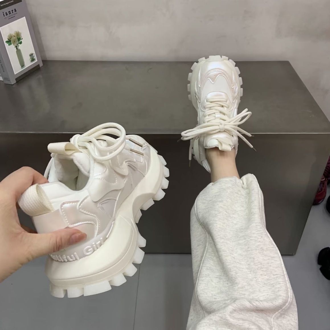 欧洲站老爹鞋女新款厚底显脚小休闲运动鞋小白鞋真皮时尚阿甘鞋 - 图1