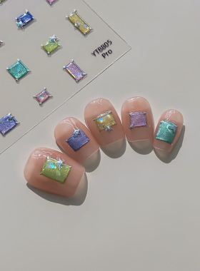 浮雕幻彩四角星宝石美甲贴纸