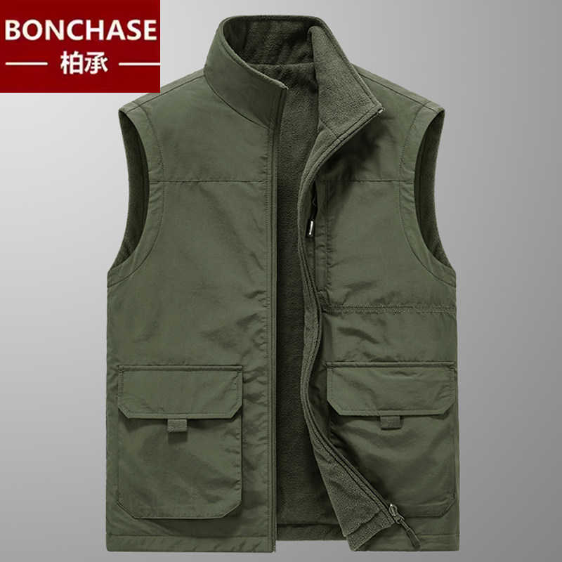 【双面穿】运动户外穿男士马夹多口袋秋冬季加绒坎肩背心马甲大码,淘宝优惠券,粉丝福利购,淘宝优惠卷