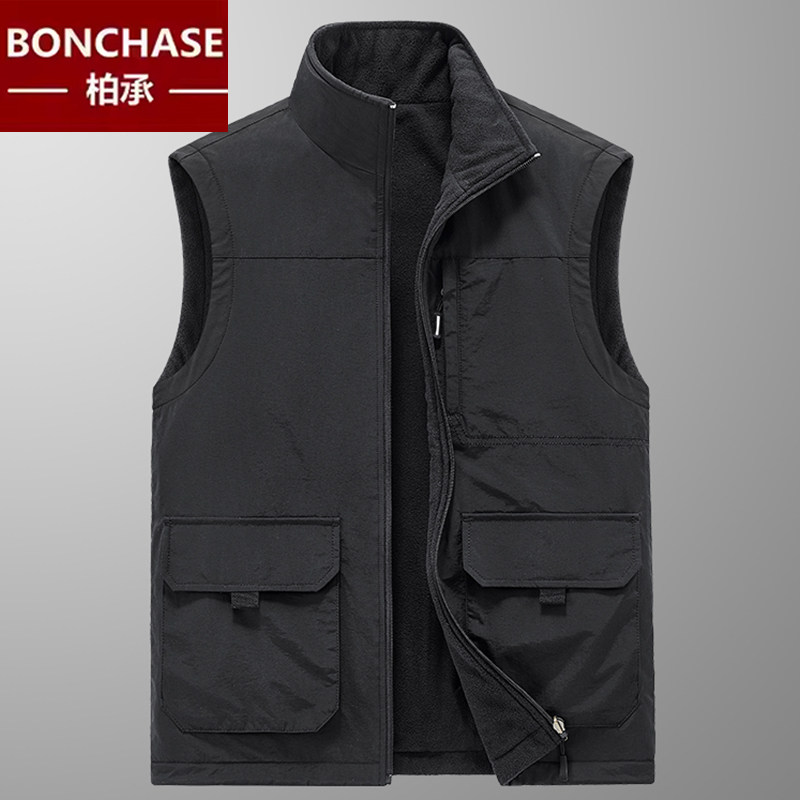 【双面穿】运动户外穿男士马夹多口袋秋冬季加绒坎肩背心马甲大码,淘宝优惠券,粉丝福利购,淘宝优惠卷