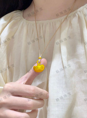 中式复古金包银元宝项链吊坠简约时尚黄金国风毛衣链项链