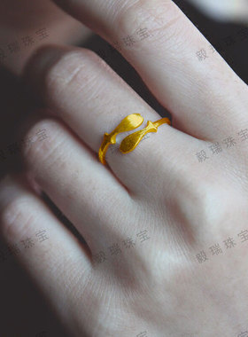 简约双鱼金包银戒指轻奢小众设计黄金高级感时尚指环女款戒指