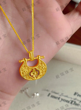 金包银复古花朵福锁项链吊坠轻奢高级感黄金时尚国风气质锁骨链