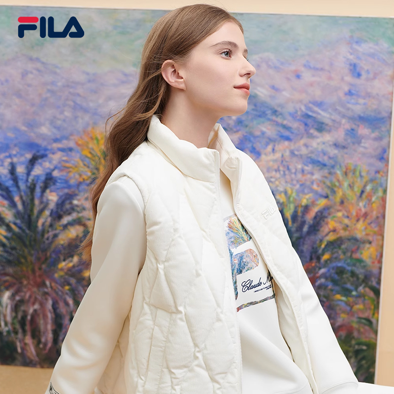 FILA x THE MET斐乐莫奈联名女子羽绒马甲2023冬新保暖立领外套女 - 图3