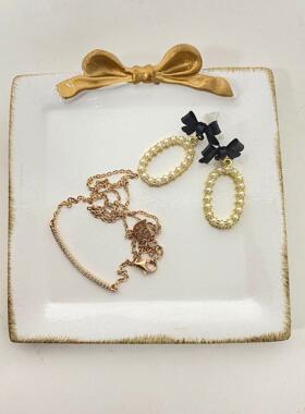 欧式树脂蝴蝶结首饰碟耳钉托盘摆件耳环首饰饰品收纳盒精美杯垫子