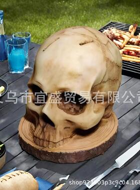 跨境万圣节新款刀叉骷髅头摆件恐怖氛围惊悚设计家居庭院骷髅刀叉