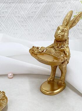 跨境可代发美式田园兔子首饰碟装饰化妆台桌面摆设客厅工艺创意品