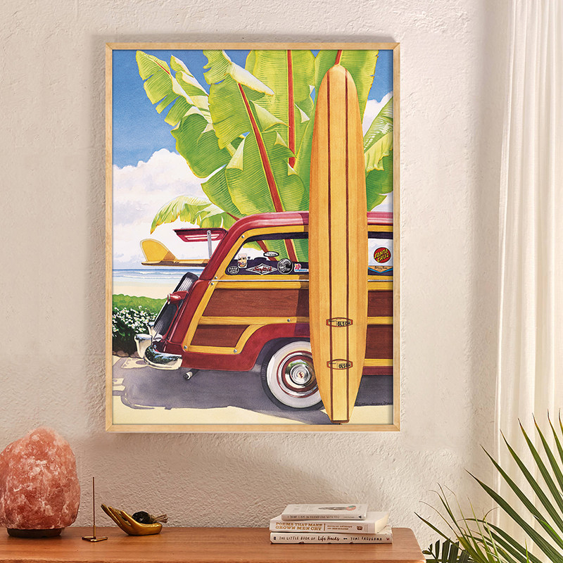 北欧风客厅背景墙装饰画植物缤纷海滩旅游风景画卧室民宿旅店挂画