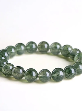 天然水晶手饰满发钢丝绿发晶圆珠手链硬发绿发丝散珠手串串珠手链