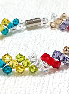 奥地利水晶手链施华洛菱形珠5mm手串DIY编织成品闪耀彩虹手环