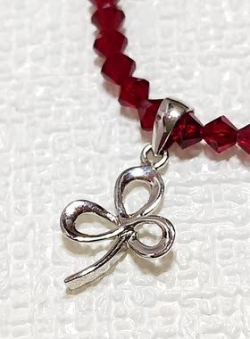 奥地利水晶棱珠项链酒红色S925银幸运三叶草