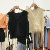 Черная летняя рубашка без рукавов, коллекция 2021, свободный прямой крой, V-образный вырез, в корейском стиле