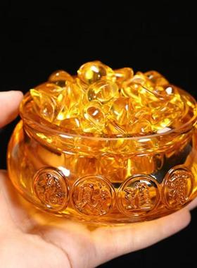 2026黄水晶聚宝盆琉璃元宝摆件金黄色招财聚财家居摆设乔迁礼品开