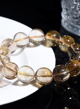 2026久雅水晶 天然铜发晶圆珠手链 红铜发晶钛晶顺发猫眼发晶手串