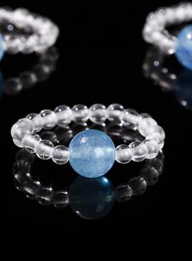 2026晶东珠宝 3A天然白水晶海蓝宝戒圈时尚高级小众女食指戒手饰