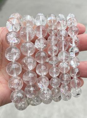 2026晶德珠宝 天然白阿赛斯特莱七彩圆珠手串白阿塞水晶手链饰品