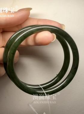2026天然新疆和田玉叮当镯 4mm女款细圆条墨绿色手镯 秀气青玉镯