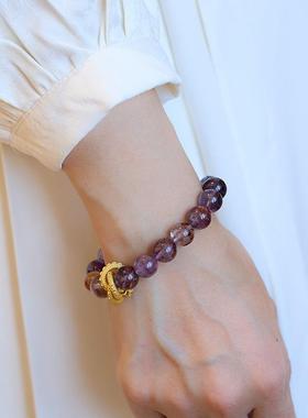 2026天然紫幽灵手链女紫色聚宝盆九紫离火好运水晶手串情人节礼物