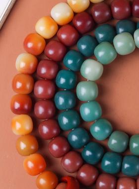 2026天然炭烧菩提根桶珠风化渐变多圈菩提青岩绿彩色多宝手链佛珠