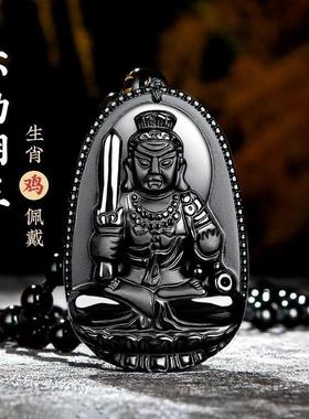 2026黑曜石八大守护神本命佛生肖牛男士女款情侣吊坠转运项链饰品