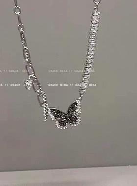 2026被问爆了！黑色锆石蝴蝶项链女秋锁骨链2022年新款颈链小众高
