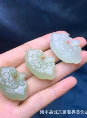 2026原矿和田玉青海料镂环莲花锁 如意锁 可DIY玉石吊坠挂件 跑量