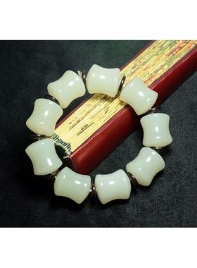 2026新疆和田玉手链白玉路路通手串男女款白玉桶珠佛珠手串手链挂