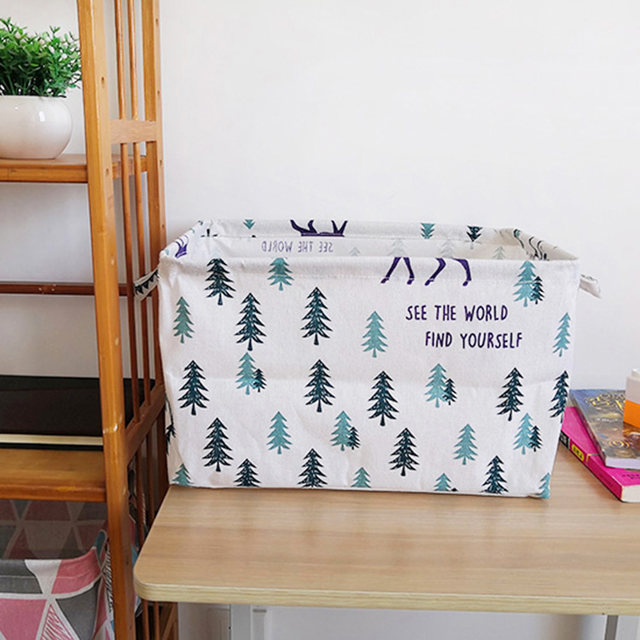 Cotton and linen fabric toy dormitory folding waterproof storage basket