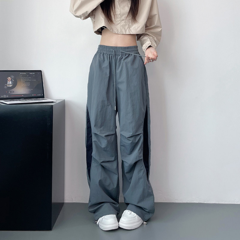 胖mm阔腿裤女秋季新款大码宽松显瘦束脚休闲裤高腰抽绳撞色直筒裤,淘宝优惠券,粉丝福利购,淘宝优惠卷