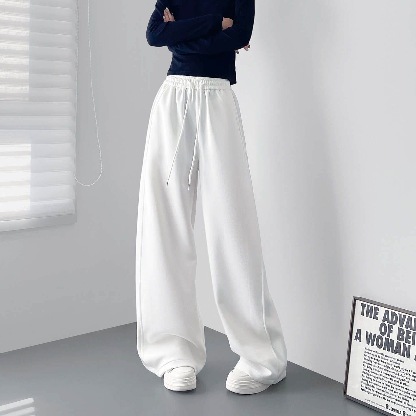 白色冬季百搭通勤香蕉阔腿裤女胖mm显瘦慵懒风大码运动堆堆卫裤子,淘宝优惠券,粉丝福利购,淘宝优惠卷