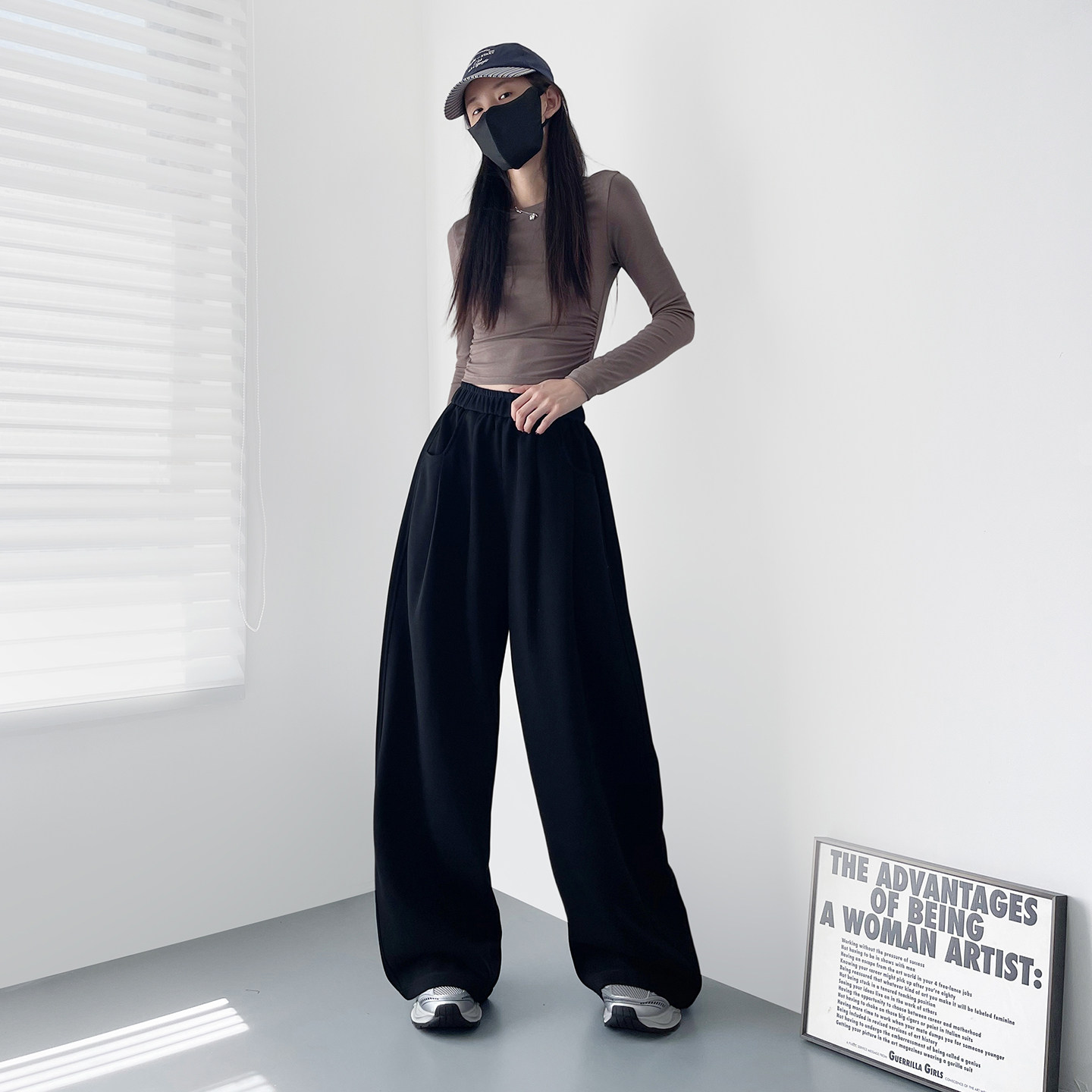 白色加绒慵懒风软糯阔腿裤女冬季新款大码胖mm宽松显瘦垂感休闲裤,淘宝优惠券,粉丝福利购,淘宝优惠卷