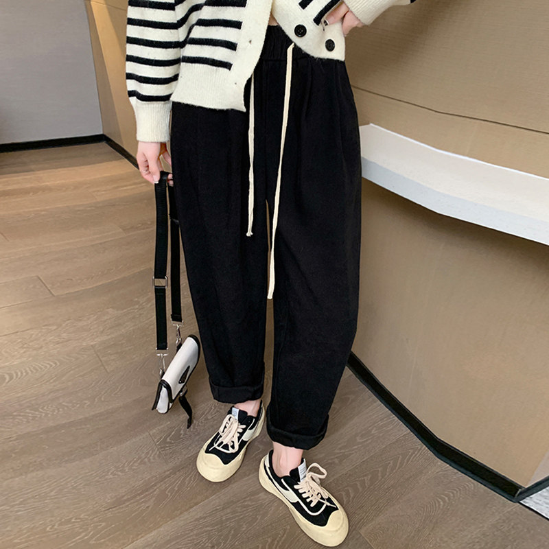 大码黑色胖mm高腰休闲裤女秋季宽松显瘦遮肉哈伦裤直筒阔腿长裤子,淘宝优惠券,粉丝福利购,淘宝优惠卷