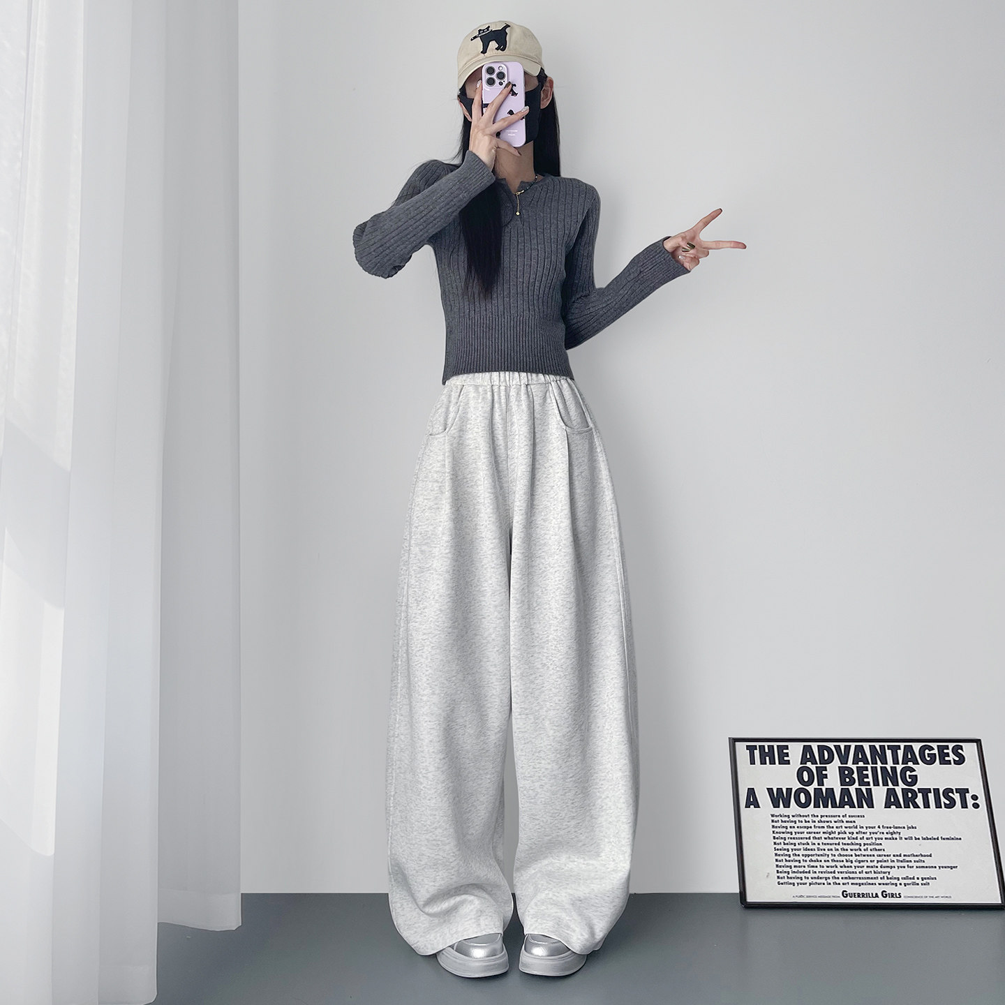 高腰宽松显瘦加绒阔腿裤冬季新款大码胖mm慵懒风松弛感藏肉运动裤,淘宝优惠券,粉丝福利购,淘宝优惠卷