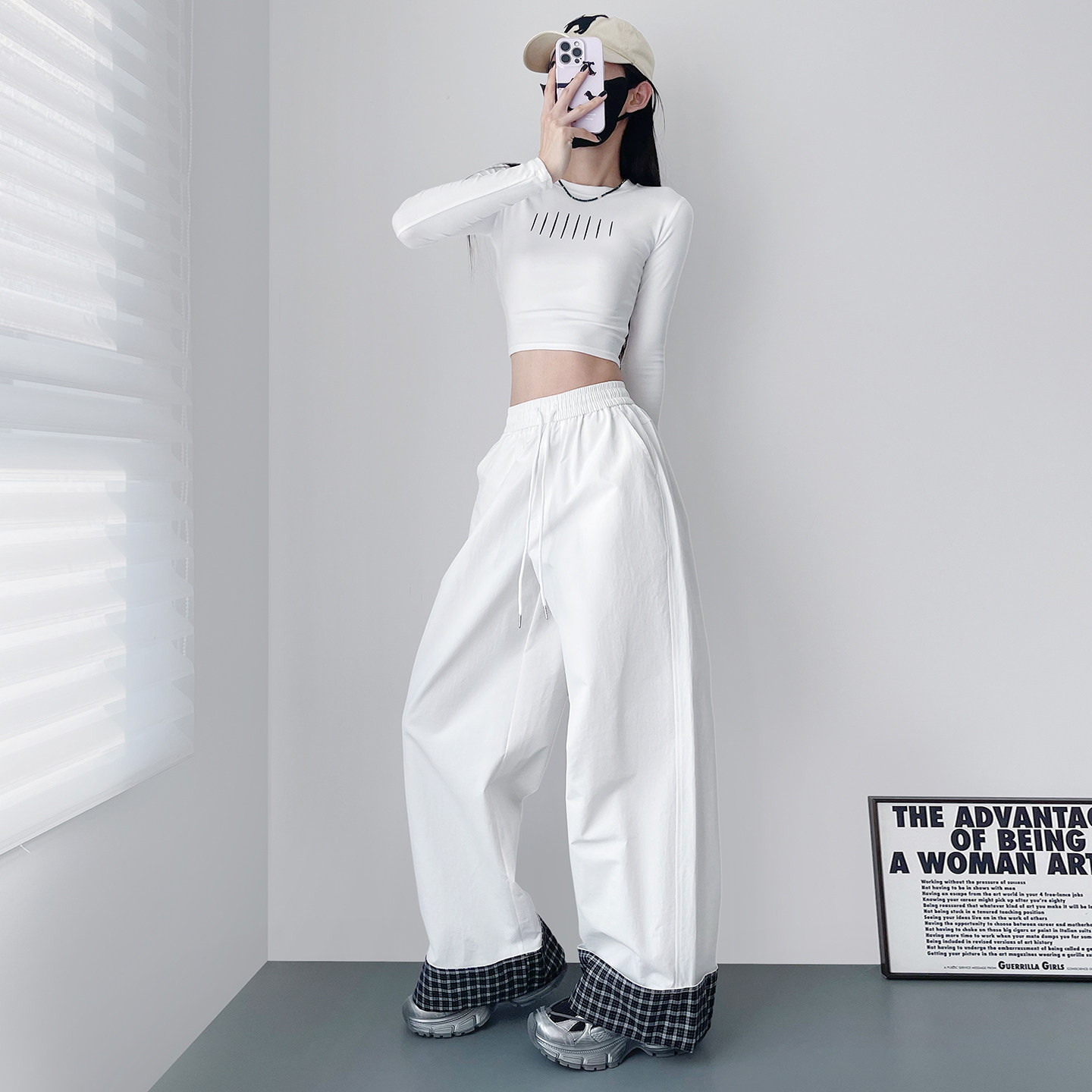 大码慵懒风裤脚拼接阔腿裤女早春胖mm显瘦遮肉宽松垂感运动休闲裤,淘宝优惠券,粉丝福利购,淘宝优惠卷