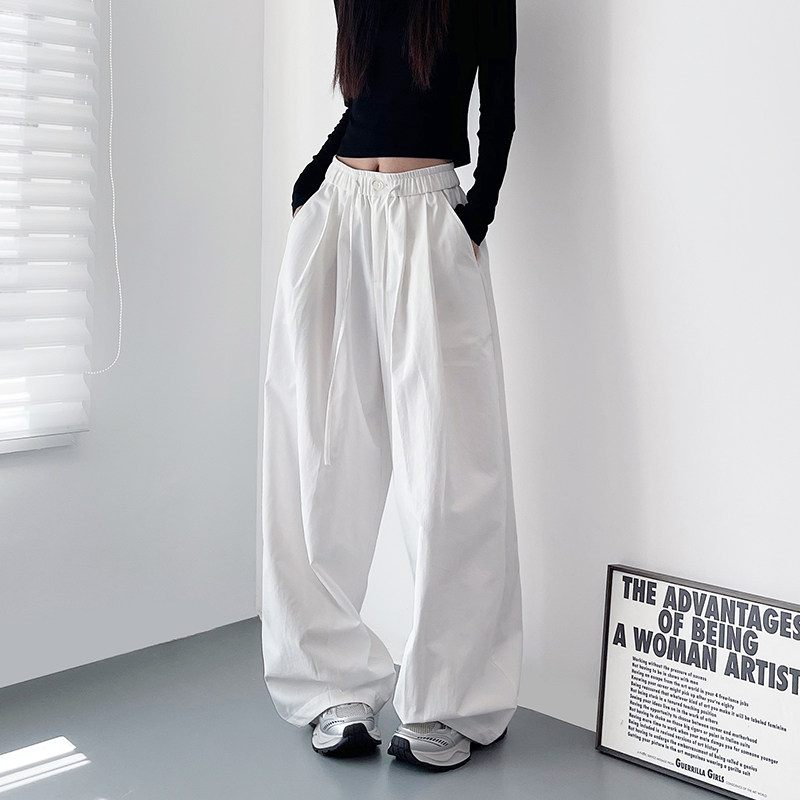 春季新款慵懒风高腰白色压褶阔腿裤女大码胖mm宽松显瘦跳舞香蕉裤,淘宝优惠券,粉丝福利购,淘宝优惠卷