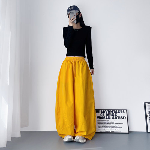 大码美式高腰宽松大裤腿阔腿裤女2026春季新款胖mm显瘦慵懒弯刀裤 - 图2