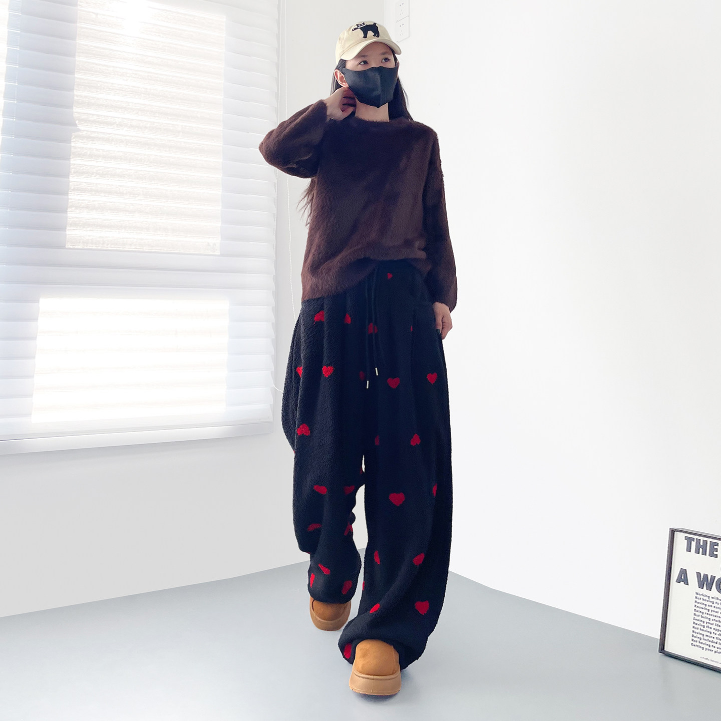 大码爱心印花羊羔毛软糯奶芙阔腿裤女冬季胖mm显瘦加绒保暖香蕉裤,淘宝优惠券,粉丝福利购,淘宝优惠卷