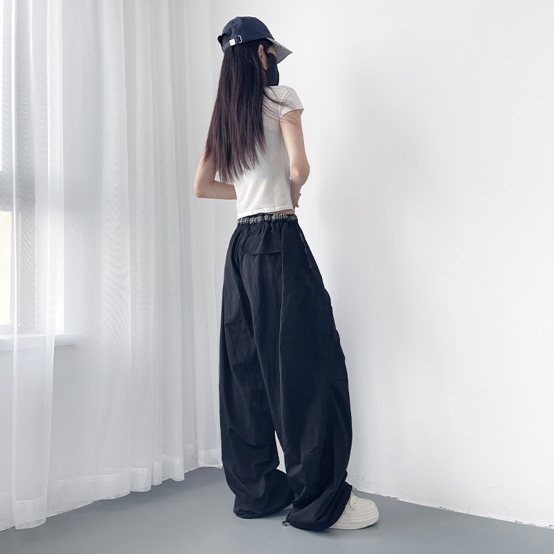 白色不透腰部格子拼接阔腿裤女夏季大码胖mm冰丝速干设计感运动裤,淘宝优惠券,粉丝福利购,淘宝优惠卷