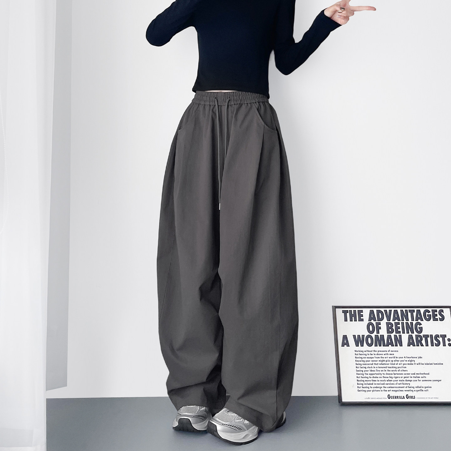 大码2026春季新款宽松显瘦阔腿裤女胖mm大裤腿梨形身材运动休闲裤,淘宝优惠券,粉丝福利购,淘宝优惠卷