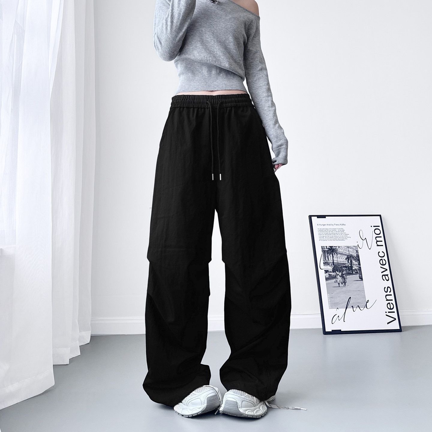 高腰肌理感压褶运动裤女2025秋季流行爆款大码胖mm显瘦慵懒阔腿裤,淘宝优惠券,粉丝福利购,淘宝优惠卷