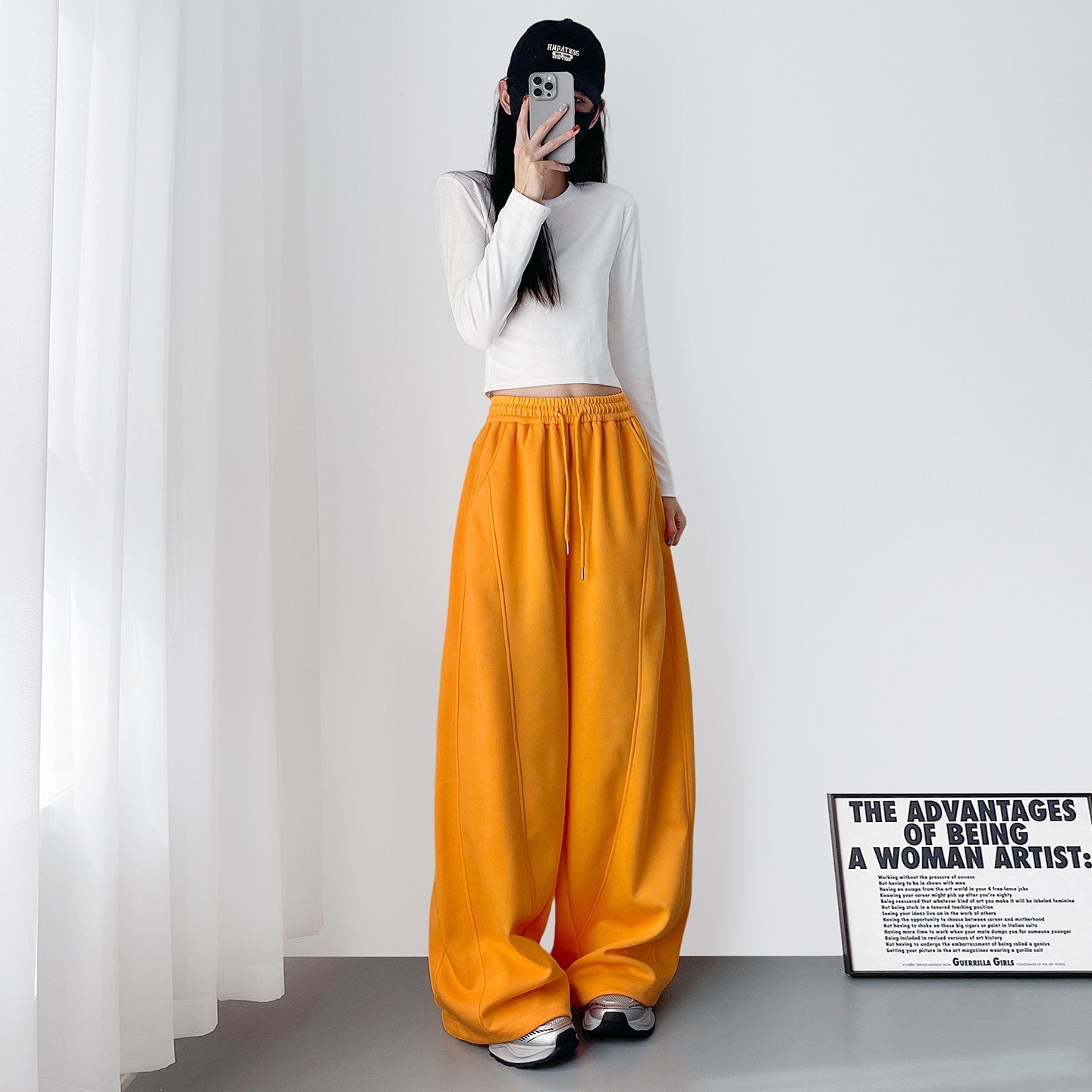 红色高腰垂感慵懒风运动卫裤子女冬季新款大码胖mm显瘦加绒阔腿裤,淘宝优惠券,粉丝福利购,淘宝优惠卷