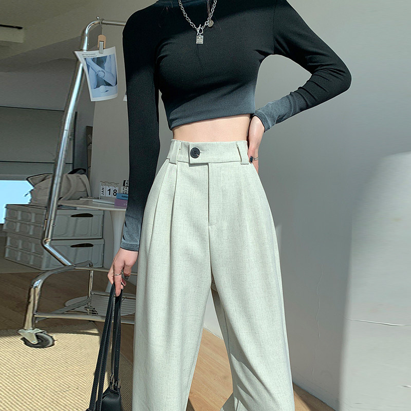 大码双褶阔腿西装裤女夏季宽松高腰显瘦休闲裤直筒垂感拖地长裤子,淘宝优惠券,粉丝福利购,淘宝优惠卷