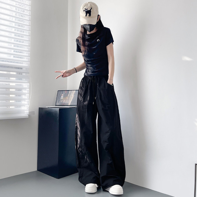 大码白色冰丝速干工装裤女夏季胖mm宽松显瘦休闲裤酷飒少女阔腿裤,淘宝优惠券,粉丝福利购,淘宝优惠卷