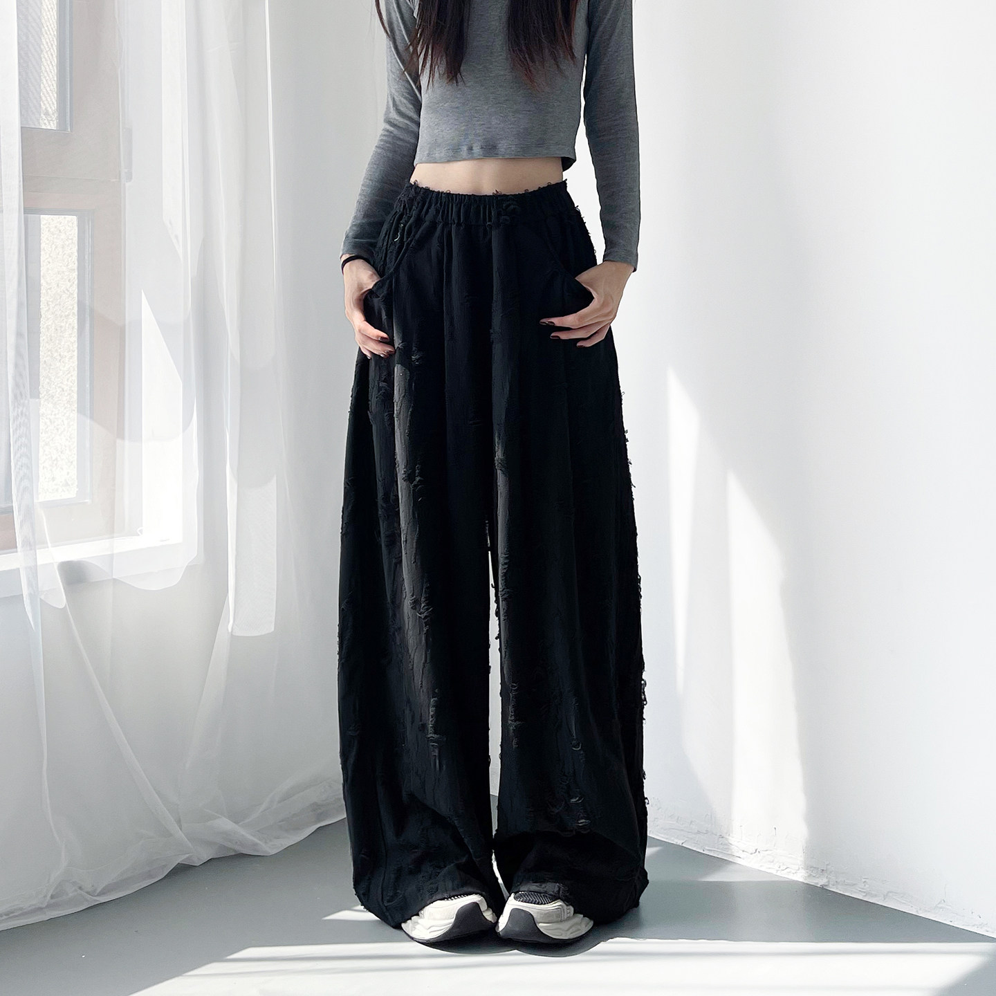 大码软糯破洞阔腿裤女2026春季新款胖mm宽松下显瘦设计感乞丐裤子,淘宝优惠券,粉丝福利购,淘宝优惠卷