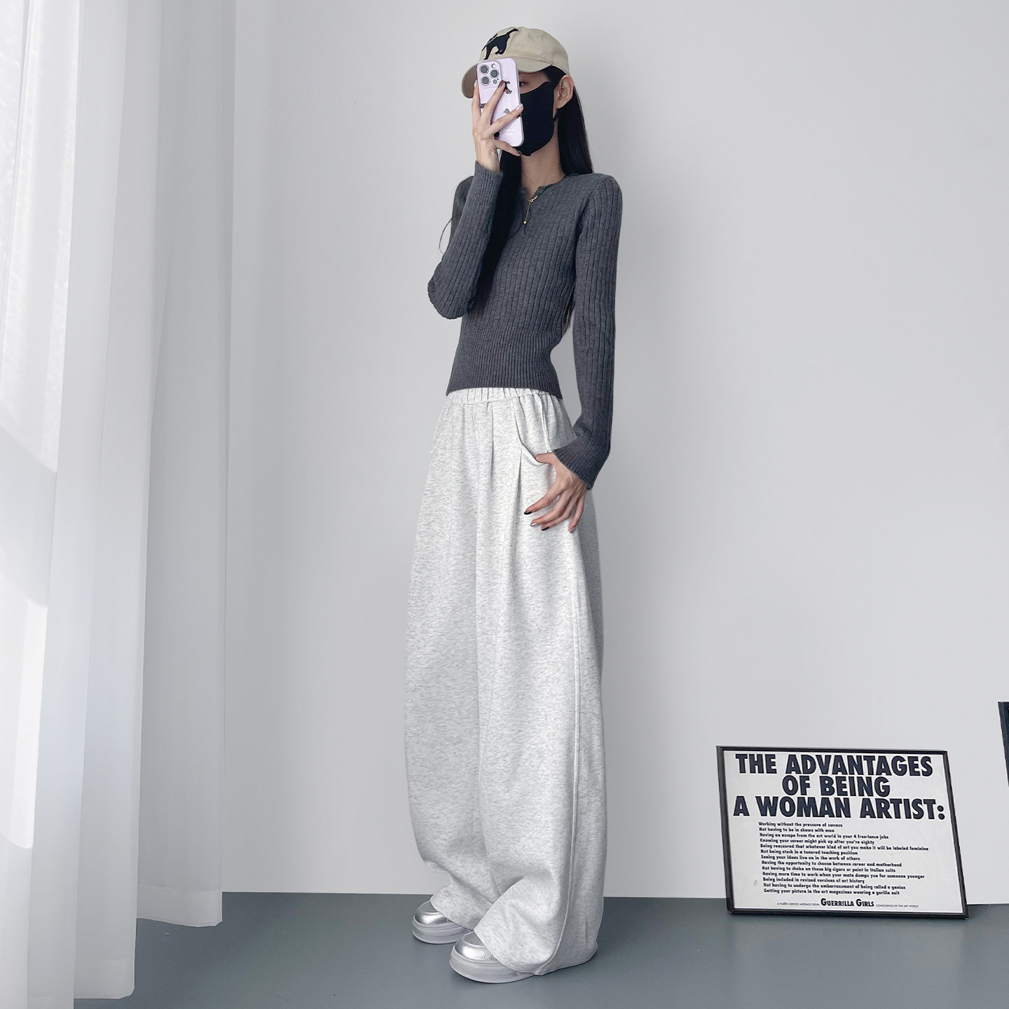 高腰宽松显瘦加绒阔腿裤冬季新款大码胖mm慵懒风松弛感藏肉运动裤,淘宝优惠券,粉丝福利购,淘宝优惠卷